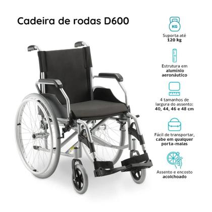 Imagem de Cadeira de Rodas em Alumínio Dobrável até 120 Kg D600 Dellamed