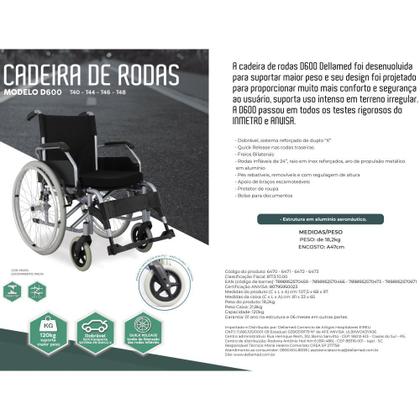 Imagem de Cadeira de Rodas Em Alumínio Manual Dobrável Idoso Deficiente D600 T46Cm Dellamed