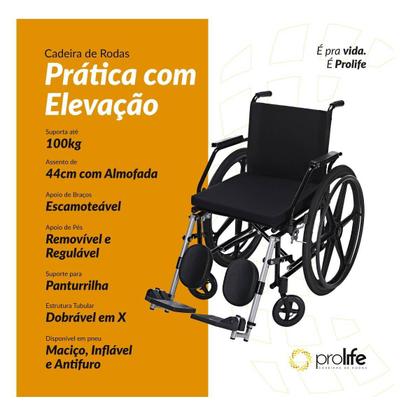 Imagem de Cadeira de Rodas Pratica 44cm Pneus Maciços e Pés eleváveis Prolife