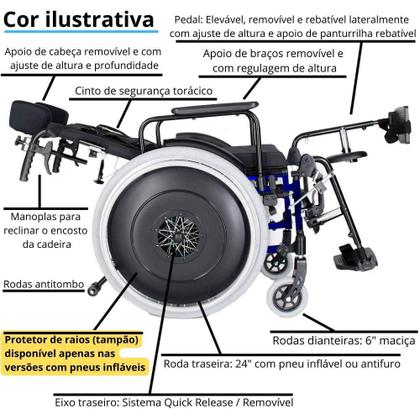 Imagem de Cadeira de Rodas Reclinável Tetra MA3R em Alumínio Dobrável em Duplo X até 120kg Pneu Antifuro ou Inflável - Ortomobil.