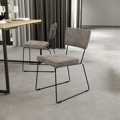 Imagem de Cadeira Decorativa Estofada Para Sala De Jantar Base Em Aço Allana L02 Bouclê Bege - Lyam Decor