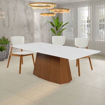 Imagem de Cadeira Decorativa Sala de Jantar Madeira Maciça Lang Linho Off White/Mel G13 - Gran Belo