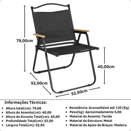 Imagem de Cadeira Dobrável de Praia e Acampamento Ultra Leve em Tecido e Metal - Preto