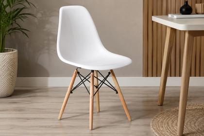 Imagem de Cadeira Eames Branca com Pés Palito em Madeira  Sala de Jantar ou Escrivaninha