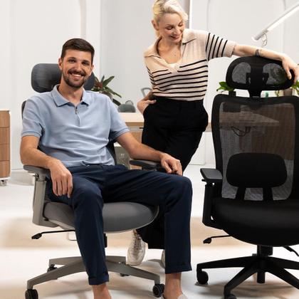 Imagem de Cadeira Elements Ergonômica Escritório Astra Pro V2 Cinza e Branca