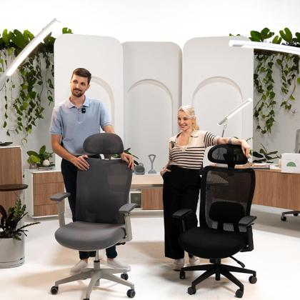 Imagem de Cadeira Elements Ergonômica Escritório Astra Pro V2 Cinza e Branca