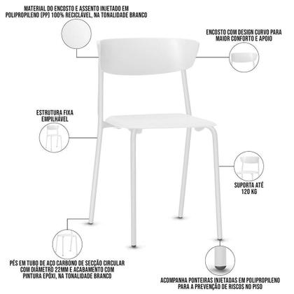 Imagem de Cadeira Empilhável Fixa Atom F02 Base Aço Branco - Lyam Decor