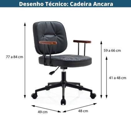 Imagem de Cadeira Escritório Giratória Ancara Or Design Revest PU Caramelo Braços em Madeira Base Rodízio