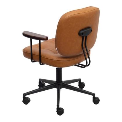 Imagem de Cadeira Escritório Giratória Ancara Or Design Revest PU Caramelo Braços em Madeira Base Rodízio