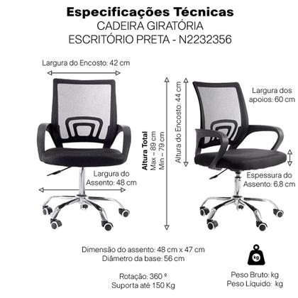 Imagem de Cadeira Escritório Giratória Escrivaninha Secretária Arco Preto Ergonomica Escrivaninha Conforto e Elegância