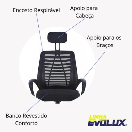 Imagem de Cadeira Escritório Giratória Zebrada Tela Mesh com Suporte Cabeça Conforto Trabalhar
