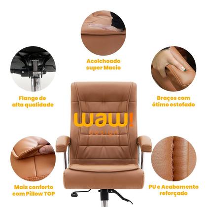 Imagem de Cadeira Escritório Munique Big Presidente Caramelo Mola Ensacada Base Giratória Altura Ajustável