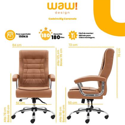 Imagem de Cadeira Escritório Munique Big Presidente Caramelo Mola Ensacada Base Giratória Altura Ajustável