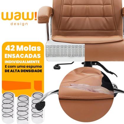 Imagem de Cadeira Escritório Munique Big Presidente Caramelo Mola Ensacada Base Giratória Altura Ajustável