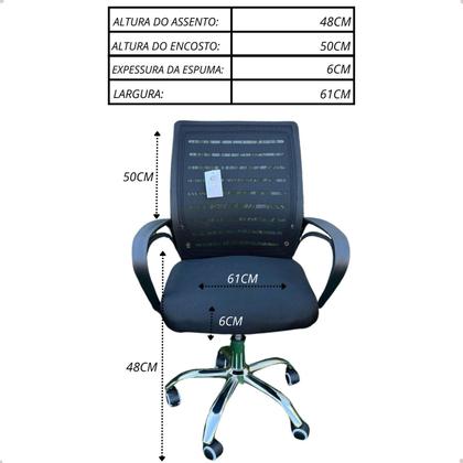 Imagem de Cadeira Escritório Secretaria Modelo Confort com pês em inox e rodinhas