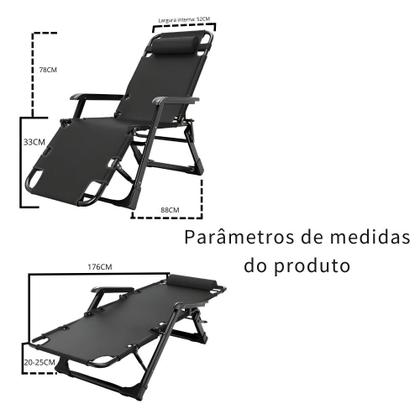 Imagem de Cadeira Espreguiçadeira com Travesseiro Reclinavel Preto