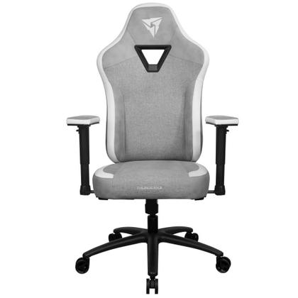 Imagem de Cadeira Gamer Cinza Ergonômica Giratória Apoio de Braço 2D Almofadado  Reclinável 135 Graus Material Aço Almofadas Pescoço/Lombar