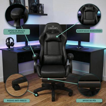 Imagem de Cadeira Gamer com Apoio de Pés Level Preta Healer