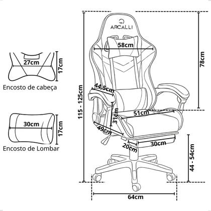 Imagem de Cadeira Gamer Escritório Arcalli Ergonômica Profissional