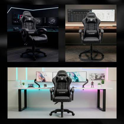 Imagem de Cadeira Gamer Escritório BM4 Reclinável 150 Ergonômica Giratória Couro PU Belmóveis com Almofadas