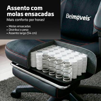 Imagem de Cadeira Gamer Escritório Ergonômica BM2 Molas Ensacadas Massagem Reclinável 150kg Couro PU Belmóveis