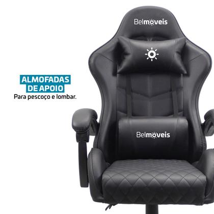 Imagem de Cadeira Gamer Escritório Material Sintético Pu Black Ergonômica Reclinável Altura Ajustável Bmg4 Belmóveis