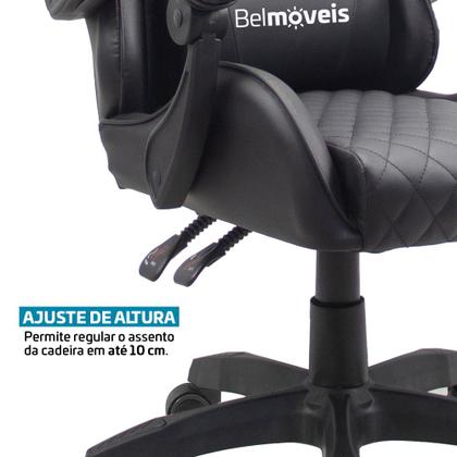 Imagem de Cadeira Gamer Escritório Material Sintético Pu Black Ergonômica Reclinável Altura Ajustável Bmg4 Belmóveis