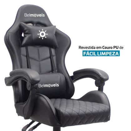 Imagem de Cadeira Gamer Escritório Material Sintético Pu Black Ergonômica Reclinável Altura Ajustável Bmg4 Belmóveis