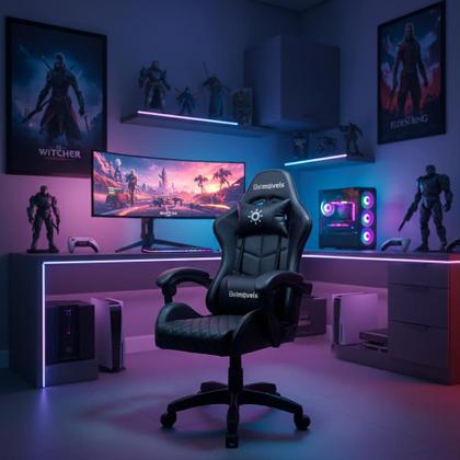 Imagem de Cadeira Gamer Escritório Material Sintético Pu Black Ergonômica Reclinável Altura Ajustável Bmg4 Belmóveis