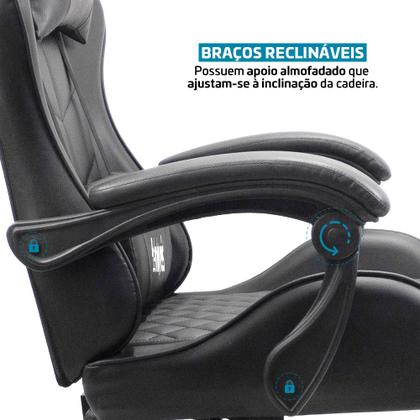 Imagem de Cadeira Gamer Escritório Material Sintético Pu Black Ergonômica Reclinável Altura Ajustável Bmg4 Belmóveis