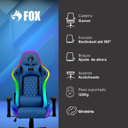 Imagem de Cadeira Gamer FOX Racer RGB com Iluminação Led Azul - UT-C1583L