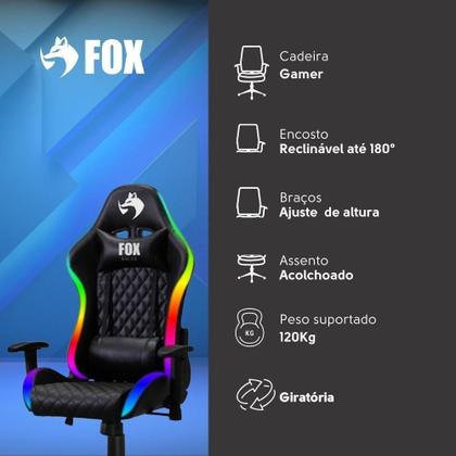 Imagem de Cadeira Gamer Fox Racer Rgb Com Iluminação Led Preta UT-C1583L