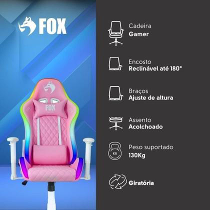 Imagem de Cadeira Gamer Fox Racer Rgb Com Iluminação Led Rosa Ut-c1583l