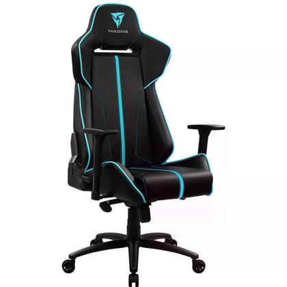 Imagem de Cadeira Gamer Giratória 360 Para Jogar Por Horas Ergonômica Cor Ciano e Preto de Tecido Respirável Suporta Até 150Kg Com Reclinação de 135 com Ajuste de Altura