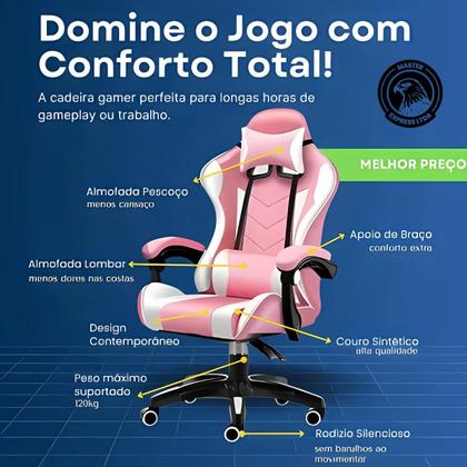 Cadeira Gamer Giratória Bm3008 Com Encosto Alto Ajustável Rosa - Master ...