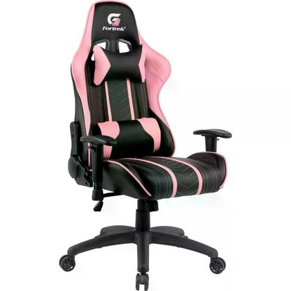 Imagem de Cadeira Gamer Giratória Ergonomica Escritório Confortável Cor Preta e Rosa Suporta Até 120Kg Com Ajuste de Altura e de Braço Reclinável 155 Feita dematerial sintético