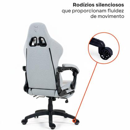 Imagem de Cadeira Gamer Husky Tempest 700, Até 145kg, Almofadas, Reclinável 150º, Tecido, Descanso para Pés, Cinza - HCG700CZT