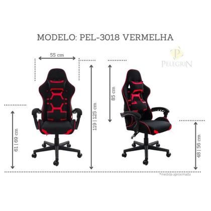 Imagem de Cadeira Gamer Pelegrin Reclinável PEL-3018 Preta e Vermelha