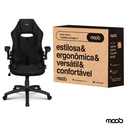 Imagem de Cadeira Gamer Profissional Escritório Moob Force Giratória Braços Ajustáveis e Função Relax Preto