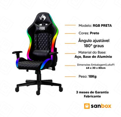 Imagem de Cadeira Gamer RGB Fox Racer Iluminação LED - Preta
