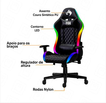 Imagem de Cadeira Gamer RGB Fox Racer Iluminação LED - Preta