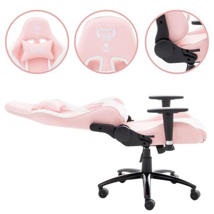 Imagem de Cadeira Gamer rosa com Branco MOUNT De Alto Conforto Com Ajuste de Altura inclinação do encosto de 180 Graus Suporta até 150kg