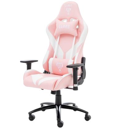 Imagem de Cadeira Gamer rosa com Branco MOUNT De Alto Conforto Com Ajuste de Altura inclinação do encosto de 180 Graus Suporta até 150kg