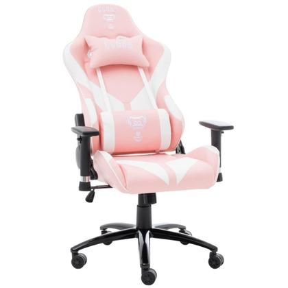 Imagem de Cadeira Gamer rosa com Branco MOUNT De Alto Conforto Com Ajuste de Altura inclinação do encosto de 180 Graus Suporta até 150kg