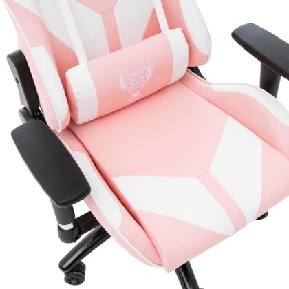 Imagem de Cadeira Gamer rosa com Branco MOUNT De Alto Conforto Com Ajuste de Altura inclinação do encosto de 180 Graus Suporta até 150kg