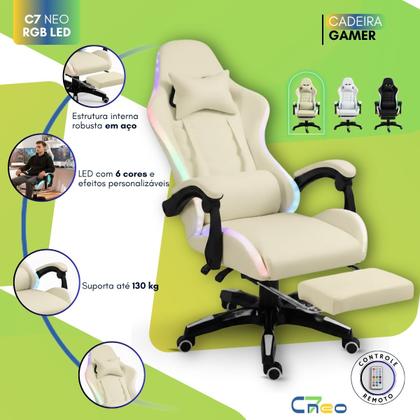 Imagem de Cadeira Gamer Setup Profissional Jogos C7 Neo RGB LED Ergonômica Reclinável Confortável Apoio Pés Almofadas Lombar