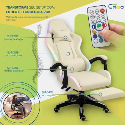 Imagem de Cadeira Gamer Setup Profissional Jogos C7 Neo RGB LED Ergonômica Reclinável Confortável Apoio Pés Almofadas Lombar