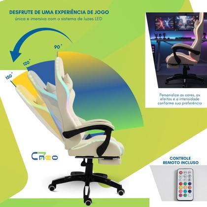 Imagem de Cadeira Gamer Setup Profissional Jogos C7 Neo RGB LED Ergonômica Reclinável Confortável Apoio Pés Almofadas Lombar