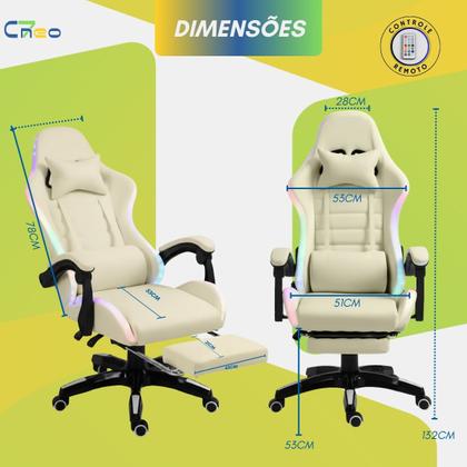 Imagem de Cadeira Gamer Setup Profissional Jogos C7 Neo RGB LED Ergonômica Reclinável Confortável Apoio Pés Almofadas Lombar