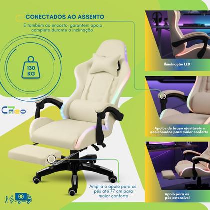 Imagem de Cadeira Gamer Setup Profissional Jogos C7 Neo RGB LED Ergonômica Reclinável Confortável Apoio Pés Almofadas Lombar
